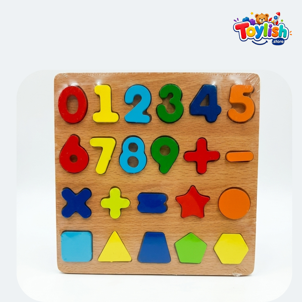 Wooden Number and Shape Puzzle Board